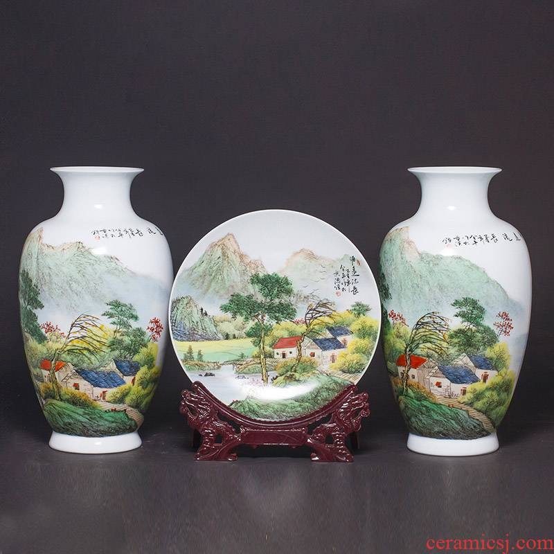 The Master of jingdezhen ceramics hand - made vases three - piece flower arrangement sitting room adornment rich ancient frame of Chinese style household furnishing articles