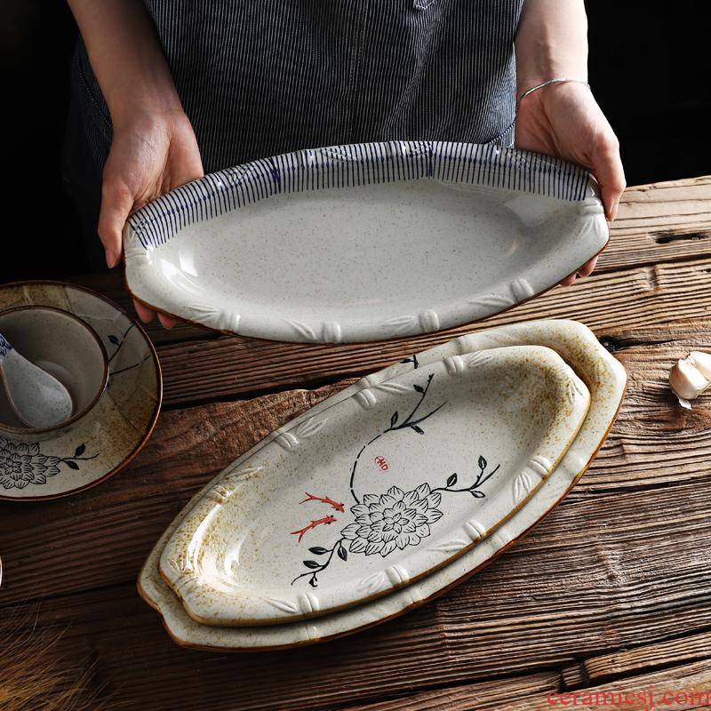 Japanese fish dish household food dish tableware large new creative steamed fish dish plate of individual character dining - room ltd. ceramic disk