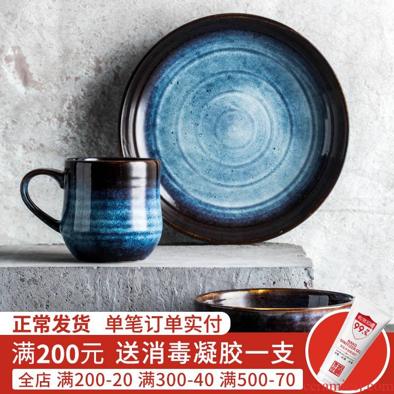Jian Lin ou crockery bowl dish plate steak plate mark cup milk cup creative move in blue ink