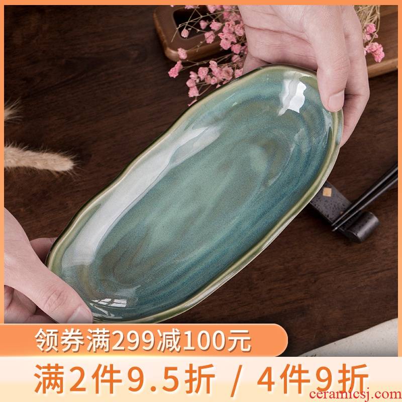 Meinung burn Japanese creative ceramic plate oval fish dish plates under the glaze color restoring ancient ways Japanese compote tableware