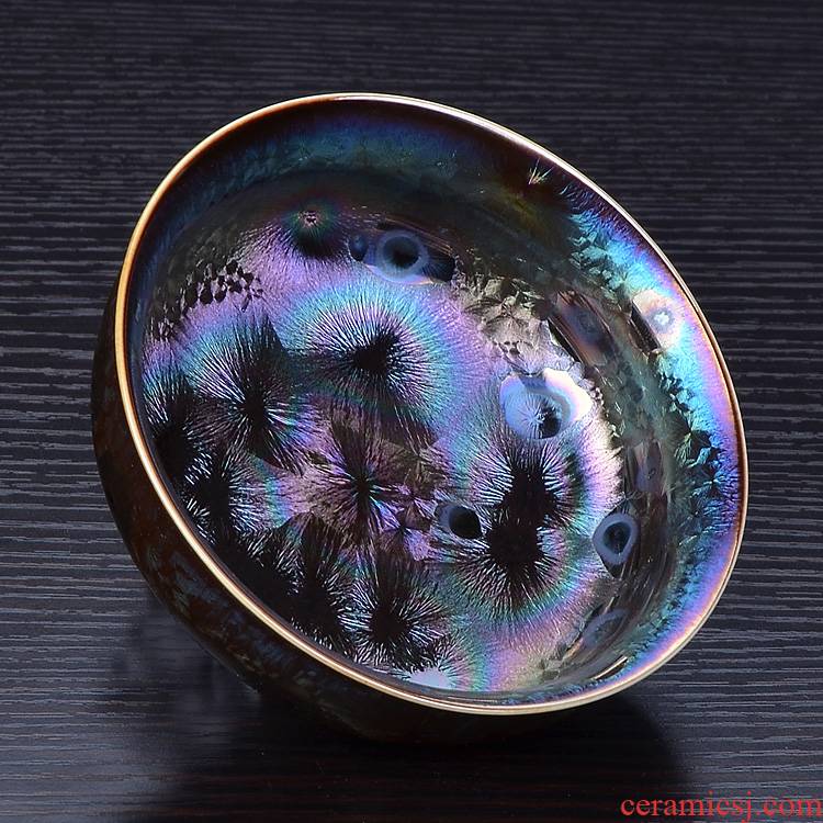 Obsidian change oil drops of colorful peacocks tea red glaze, large ceramic kung fu tea set up master cup by hand