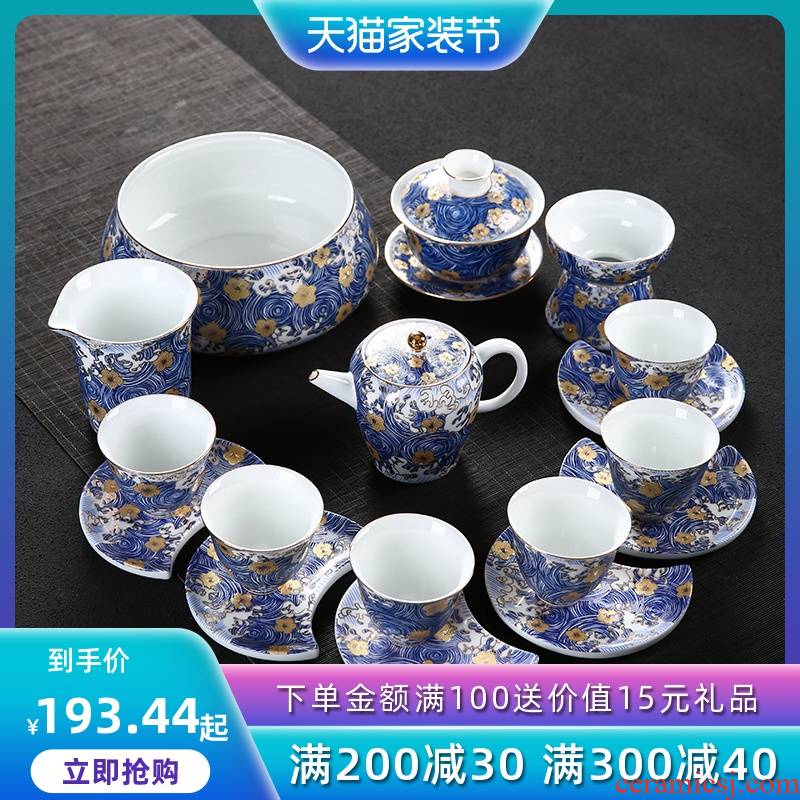 High - grade enamel kung fu tea set suit household of Chinese style restoring ancient ways ceramic teapot is a complete set of tea cups of tea set