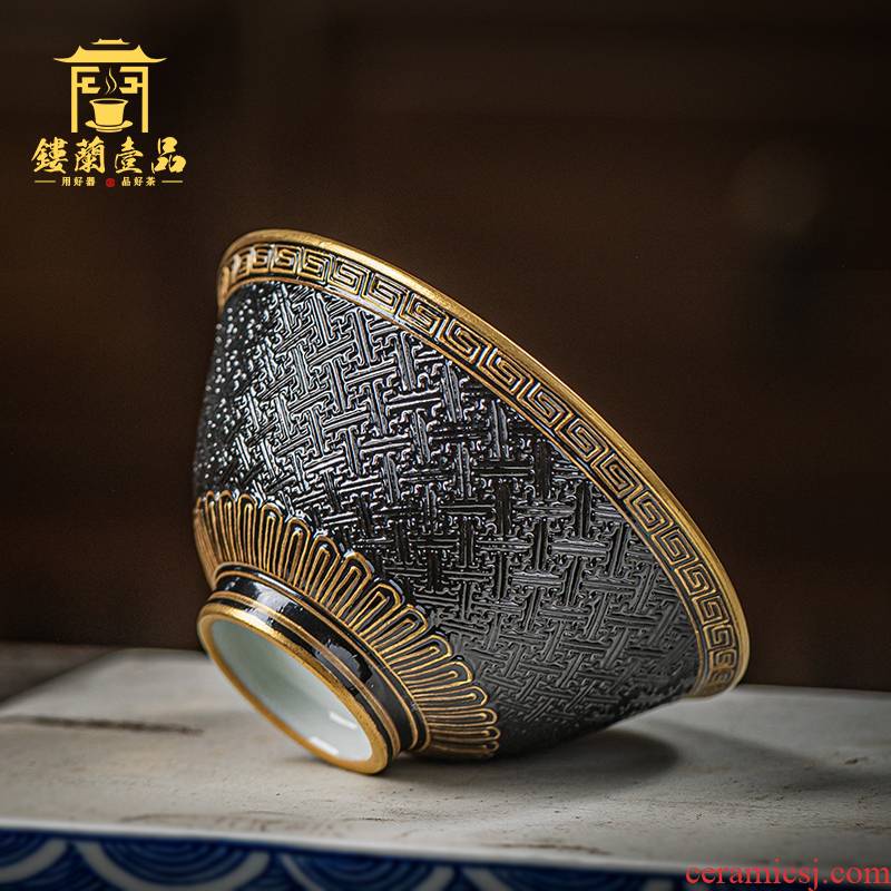 Jingdezhen checking ceramic black glaze see hand - cut master of kung fu tea cup home large bowl with single CPU