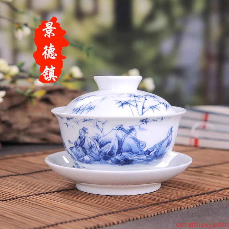 Open the slice tureen tea pot of tea bowl of tea set three to bowl of jingdezhen blue and white porcelain ceramic sample tea cup to tea cups
