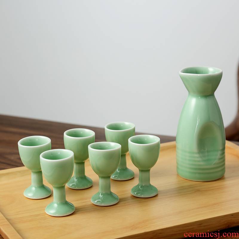 Longquan celadon liquor glass stemware ceramic small household glass pot of Chinese antique ceramic wine wine set points