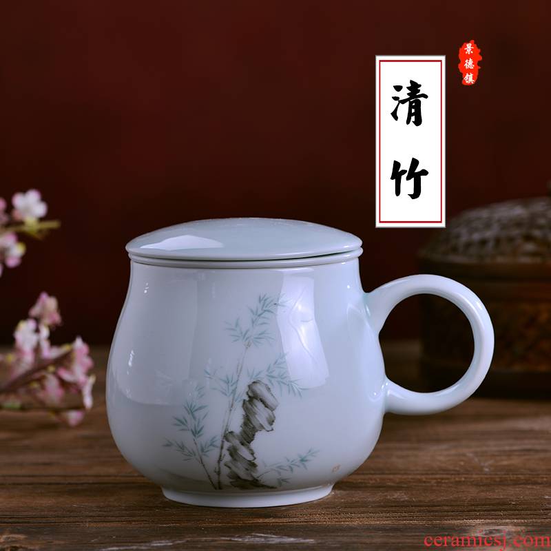 Jingdezhen ceramic tea cup with cover filter cup water cup home office personal mark cup tea cup