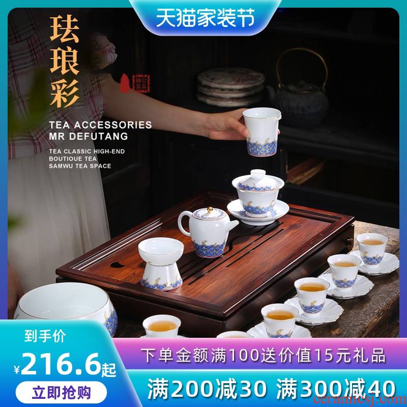 Colored enamel kung fu tea set home office contracted style restoring ancient ways ceramic teapot teacup tureen gift boxes