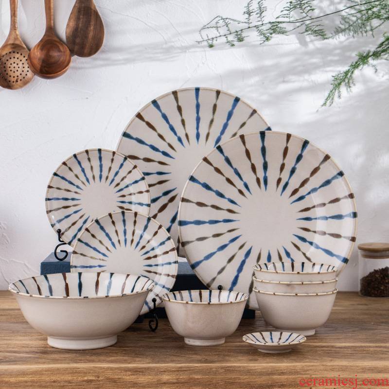 Japanese ten grass to restore ancient ways of imported bowl dish dish outfit to use individual household ceramics tableware creative sushi plate