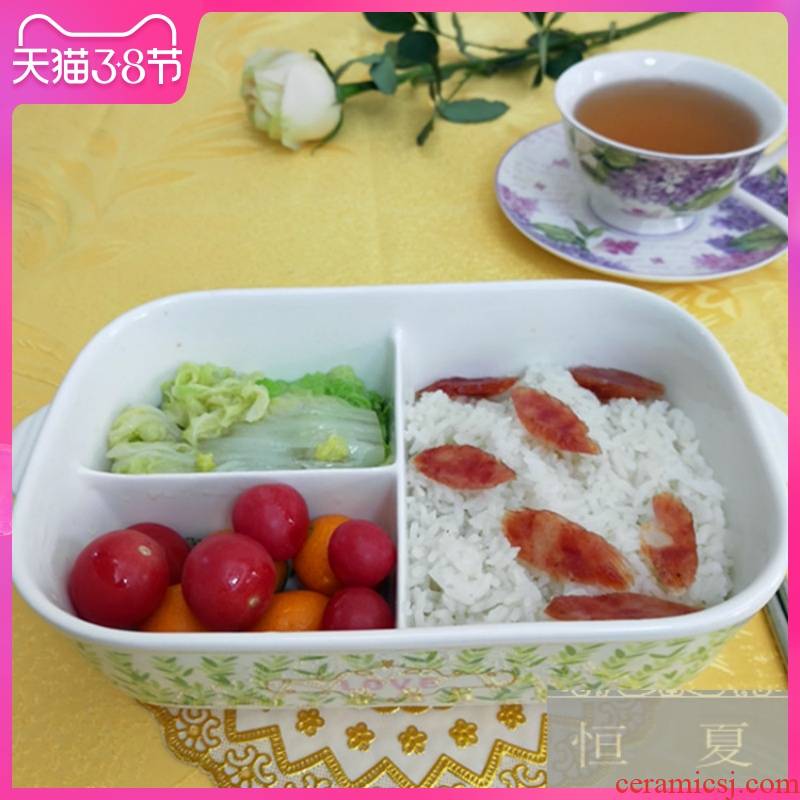 The new promotion Japanese ceramic frame plate tableware informs The rectangular microwave to use two bowls of three adult lunch box