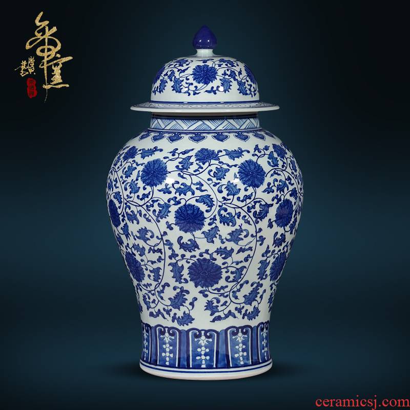 Jingdezhen ceramics antique hand - made general blue and white porcelain jar of new Chinese style living room TV cabinet porch is decorated furnishing articles