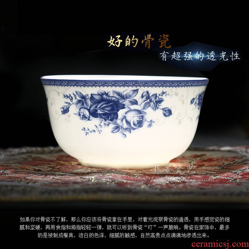 Jingdezhen ceramic rice bowl 10 blue and white porcelain bowls suit glair ipads porcelain bowl bowl customize LOGO