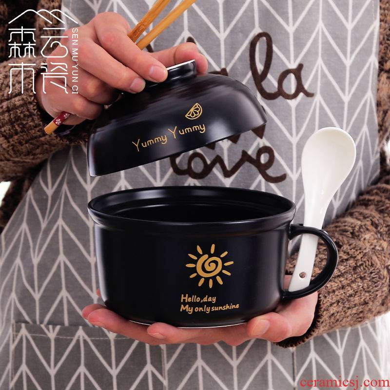 Ceramic lunch box lunch box can be microwave students job bowls noodles cup bowl with cover cup with the soup bowl chopsticks