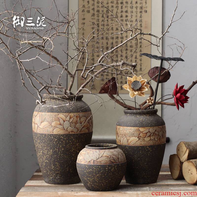 Coarse pottery dried flowers flower arrangement manual its pottery rural meaty plant potted place flowerpot vase ornament