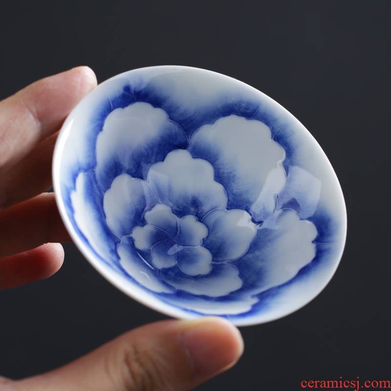 Poly real sheng kung fu tea sample tea cup hand - made bluish white porcelain jingdezhen ceramics thin foetus personal single cup tea cups