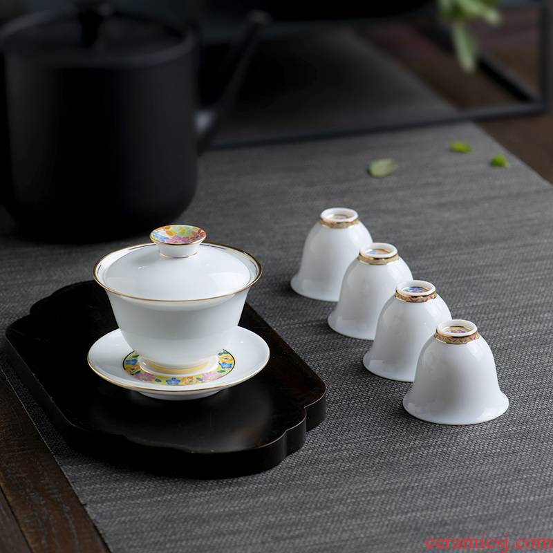 Under the glaze color hand - made ceramic kung fu tea set suits for them thin body paint only three tureen cup bowl is not hot