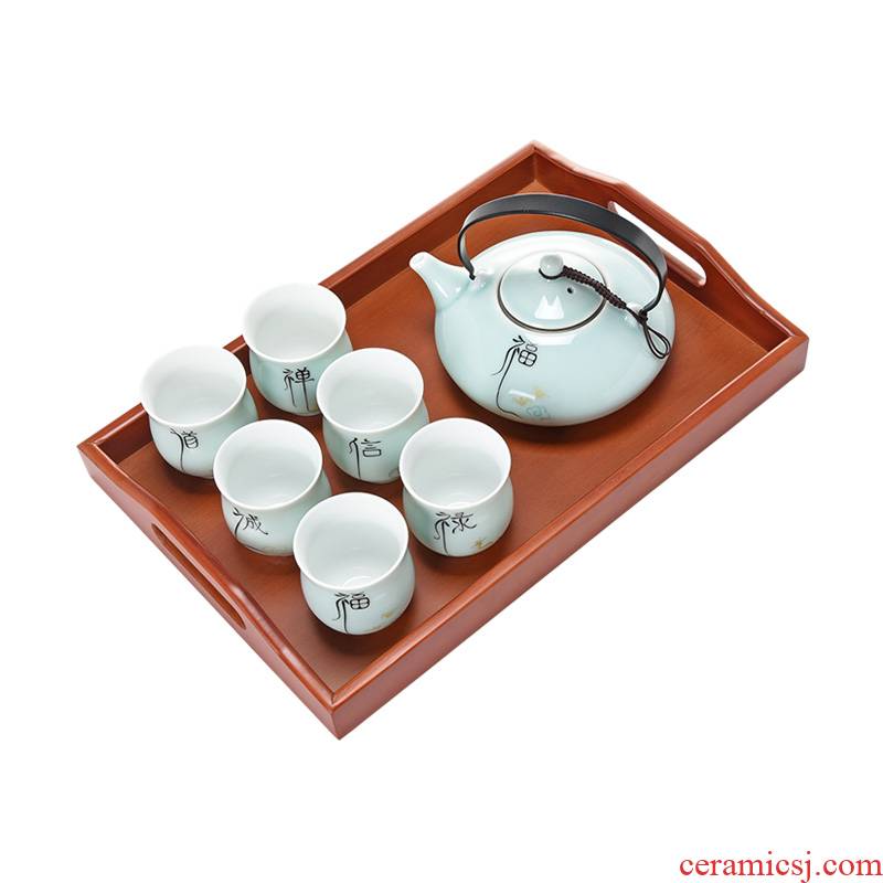Jun ware celadon girder pot of tea set tea teapot a complete set of zen tea pot a pot of the set of 6 cups