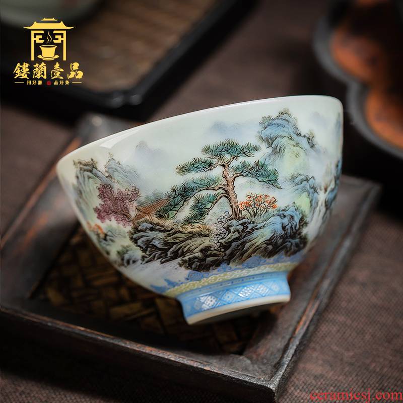 Jingdezhen hand - made pastel landscape heart cup cup master cup kung fu tea tea cup sample tea cup, bowl