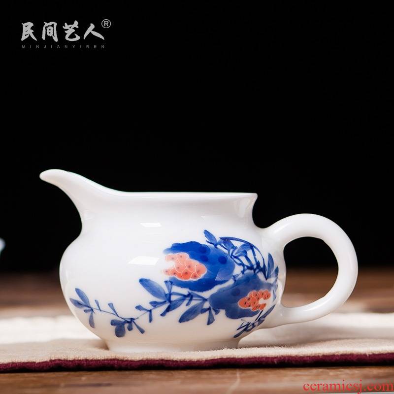 Hand - made ceramic fair cup of tea ware jingdezhen blue and white porcelain tea sea points male cup and cup, kung fu tea accessories