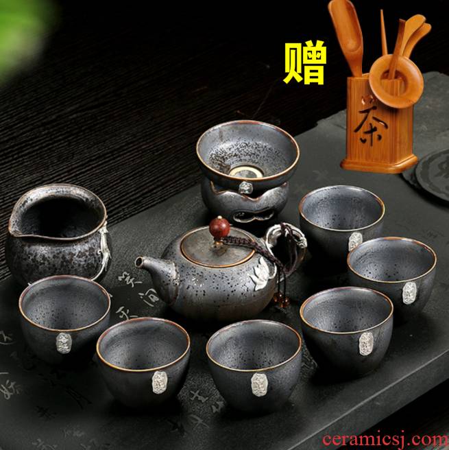 Ya xin jingdezhen building ceramic lamp of a complete set of kung fu tea sets variable temmoku silver cup lid bowl