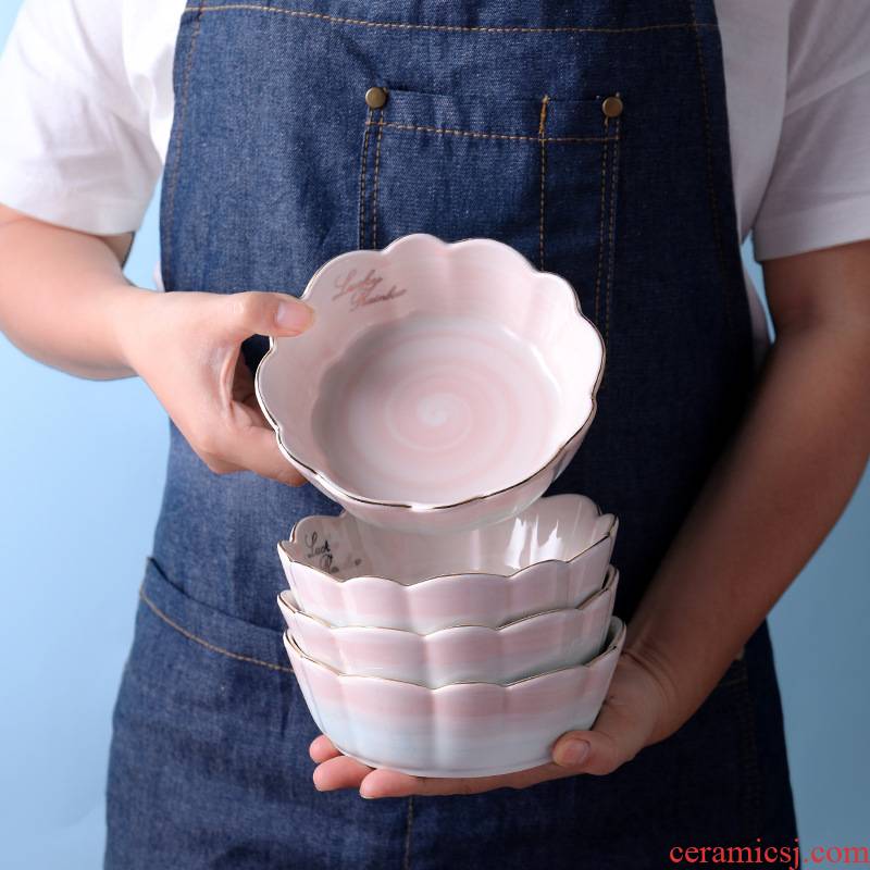Creative ceramic ins wind bowl of fruit salad bowl dessert for breakfast to use children's small bowl Nordic household utensils