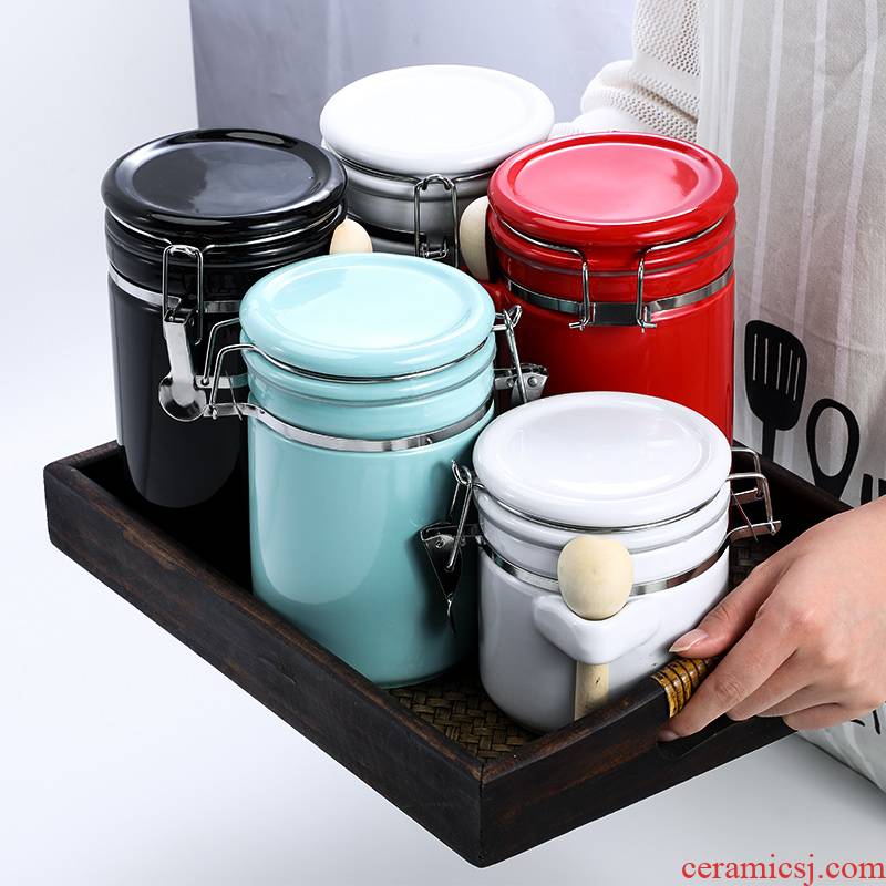 Ceramic seal tank with cover large receive household grain storage jar jar of coffee pot sugar tea pot