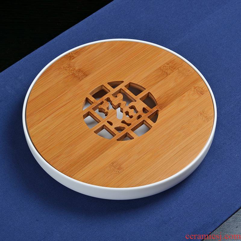 Jun ware fat white ceramic tea tray was dry plate of kung fu tea set round tea bamboo sea water tray type tea table plate