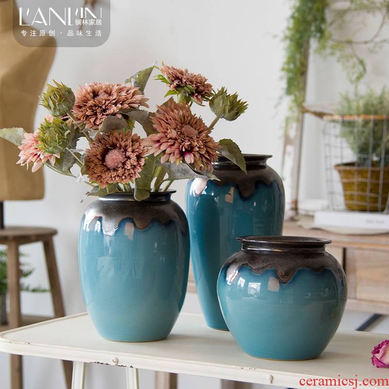 I and contracted mesa vase sitting room dry flower arranging flowers, flower implement fleshy flower pot American ceramic Nordic furnishing articles, restoring ancient ways