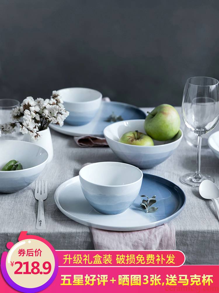 Suit household of 4 6 people contracted good ceramic bowl chopsticks Nordic ins plate dishes Alps