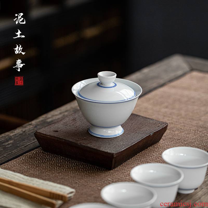 Manual sweet white only three tureen jingdezhen thin foetus white jade porcelain cups tea bowl of Japanese household kung fu tea set