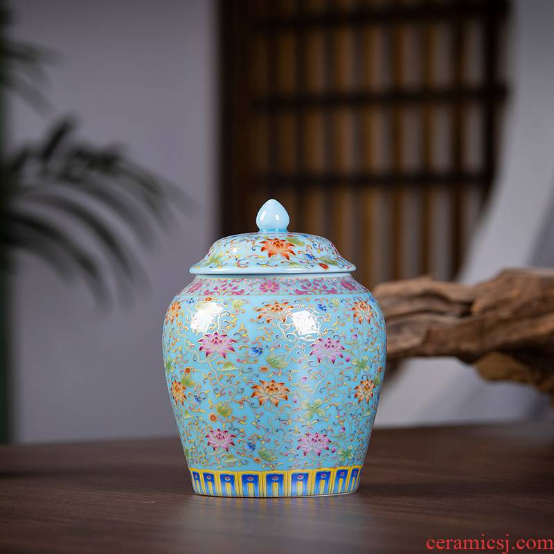 Jingdezhen ceramics caddy fixings colored enamel pu seal pot of tea warehouse Chinese style home furnishing articles household storage tank