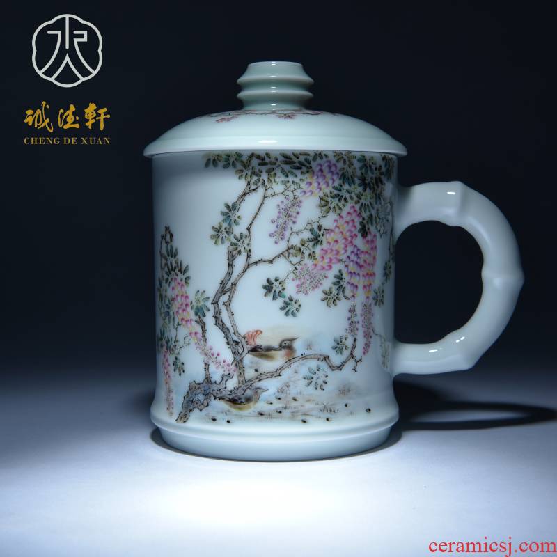 Cheng DE hin jingdezhen ceramic tea set, high - grade pure hand draw pastel 12 cups wisteria mandarin duck