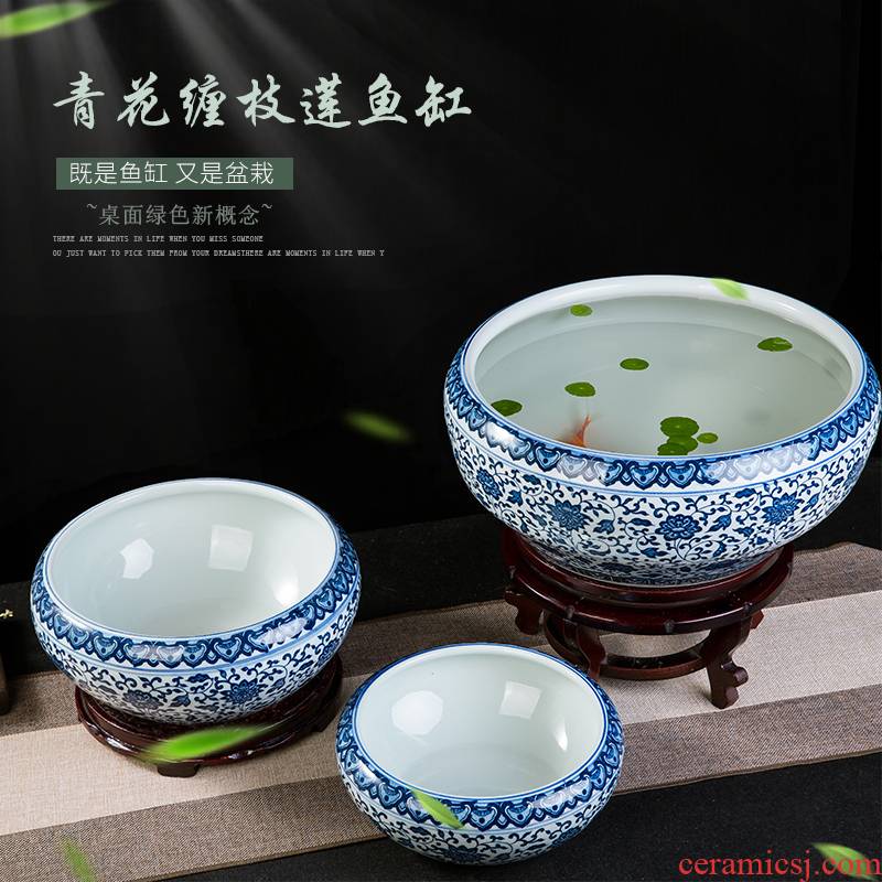 Jingdezhen ceramics porcelain bottle daikin tank cylinder tortoise refers to basin water lily lotus home office furnishing articles