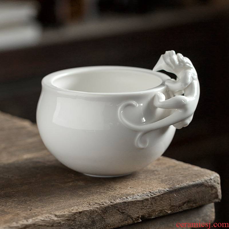 Jun ware Lin Rongxian dehua white porcelain built water longnu water jar heavy wash large Japanese household zen tea cups to wash