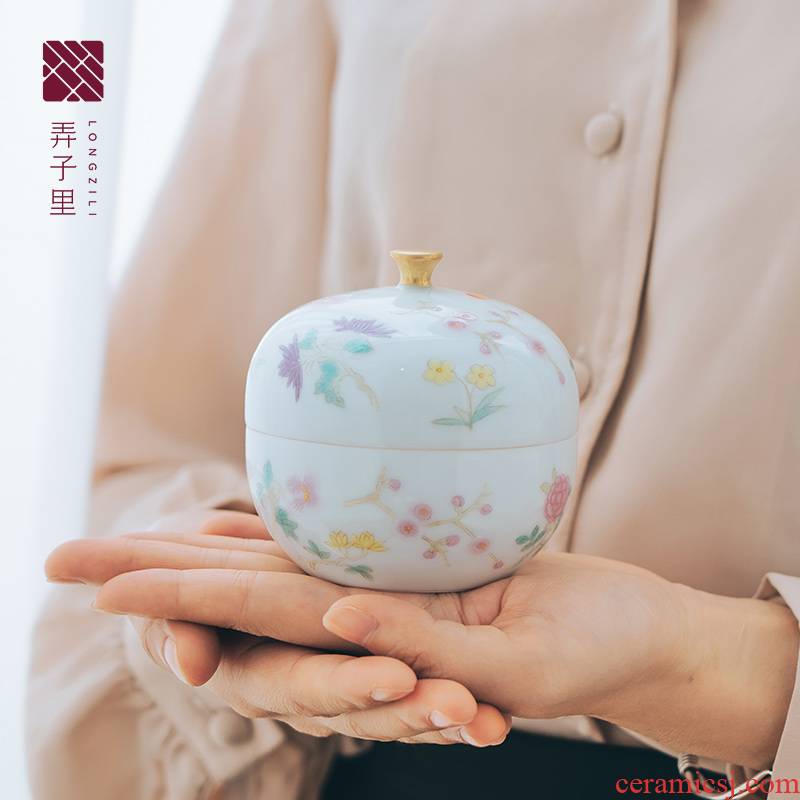 Made in jingdezhen ceramic portable hand - Made tea caddy fixings of pure manual YanYue color seal storage POTS and POTS
