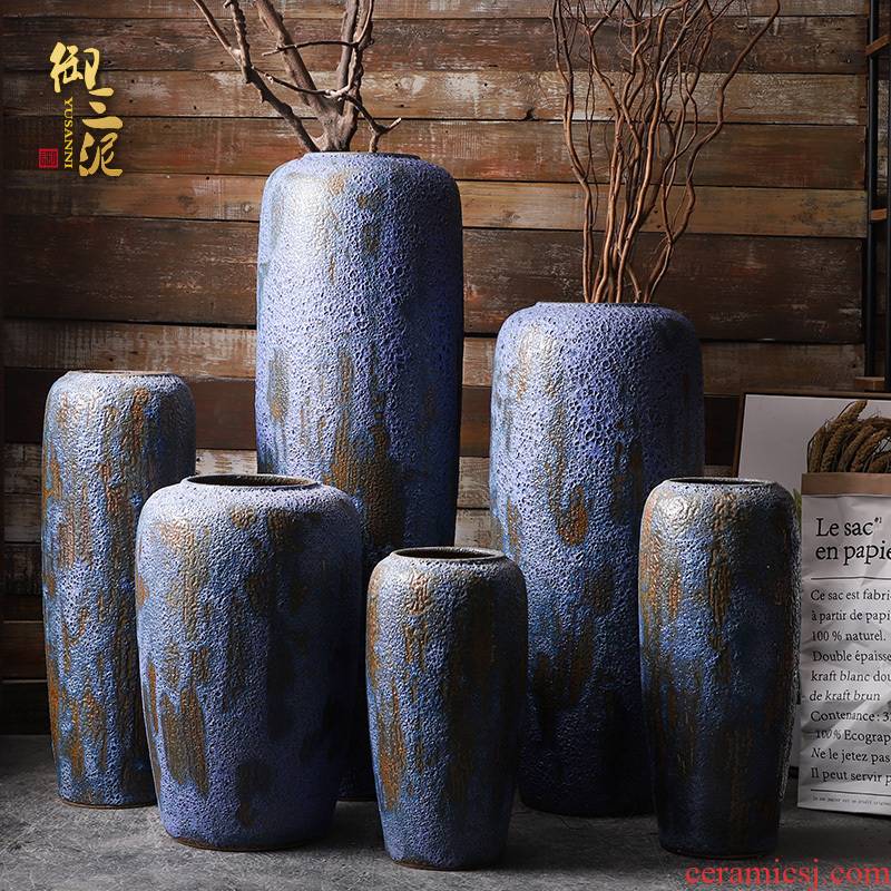 Big blue porcelain vase restoring ancient ways American ground dried flower arranging flowers home porch adornment of I sitting room furnishing articles