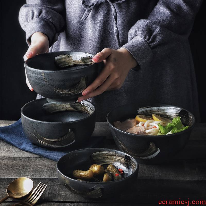 Tao soft Japanese creative household tableware rice bowls rainbow such use large ceramic bowl of soup bowl ceramic household food bowl of move