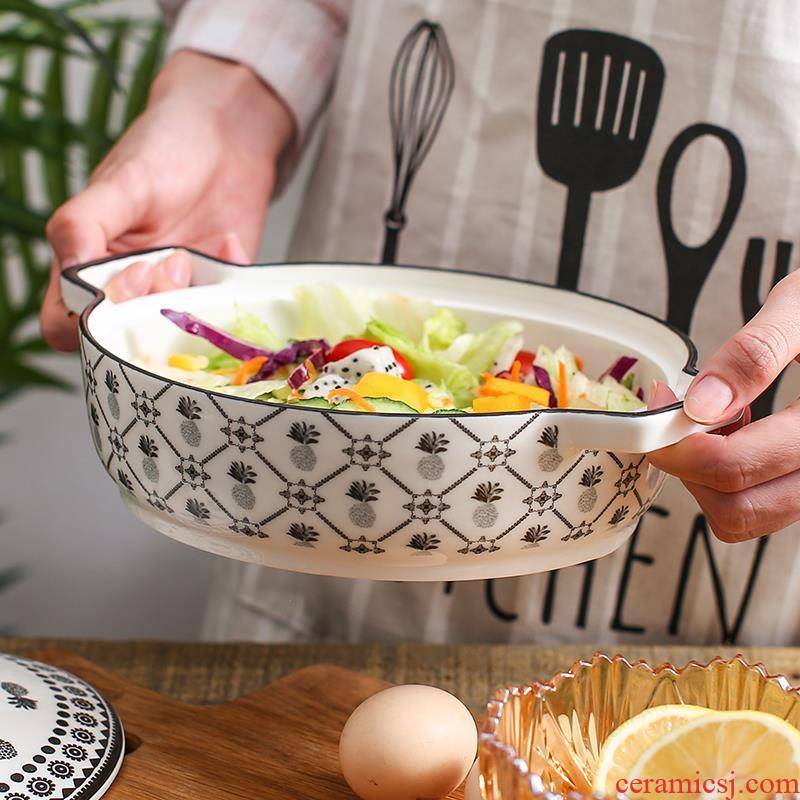 Cheese paella pan household ceramics ears microwave baking bake bowl Nordic western creative soup dish plate