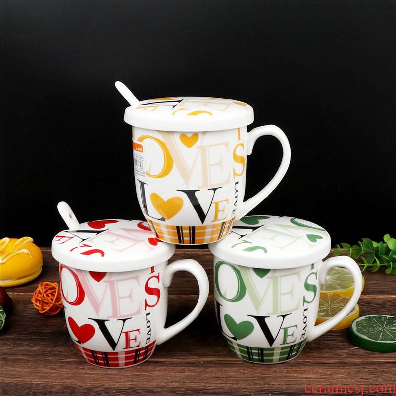 Ya cheng DE keller with spoon, ceramic cover letter a cup of coffee cup with small spoon, milk cup with a cup of tea cups water