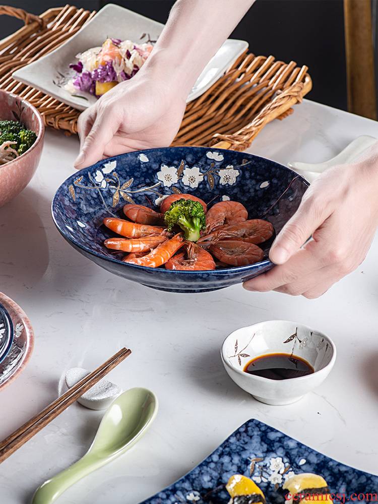 Japanese and wind household set bowl dish bowl dish bowl chopsticks combination dishes suit ceramic tableware suit many people eat