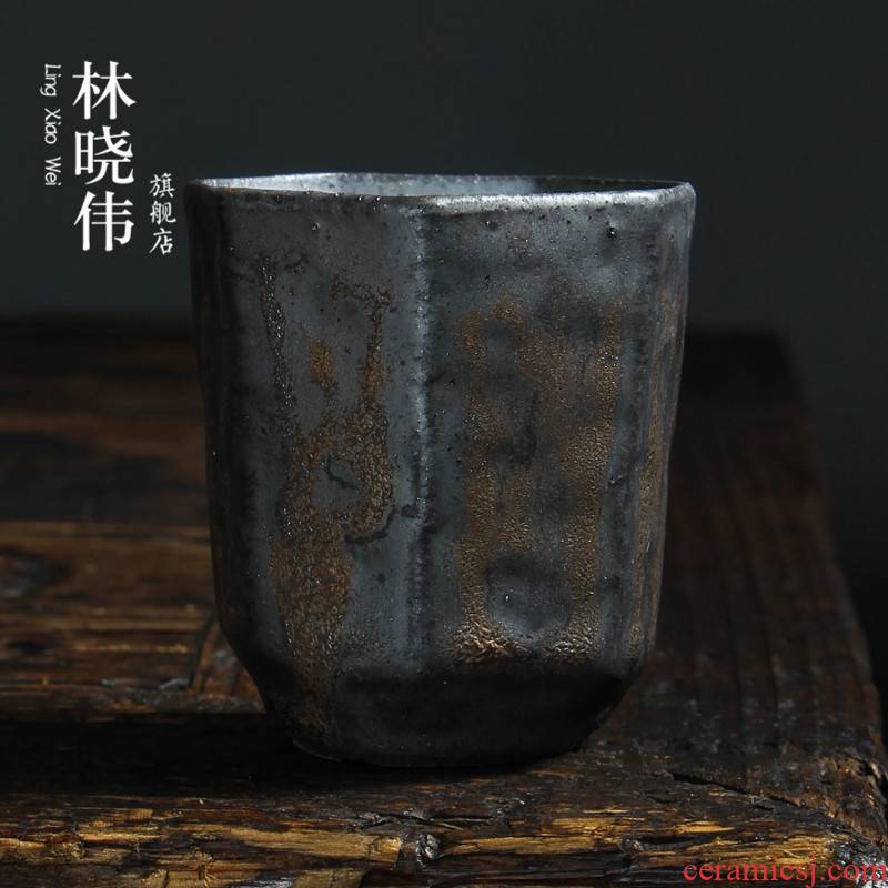 Coarse pottery gold ceramic cups kung fu tea cups to restore ancient ways iron glaze sample tea cup Japanese masters cup single CPU