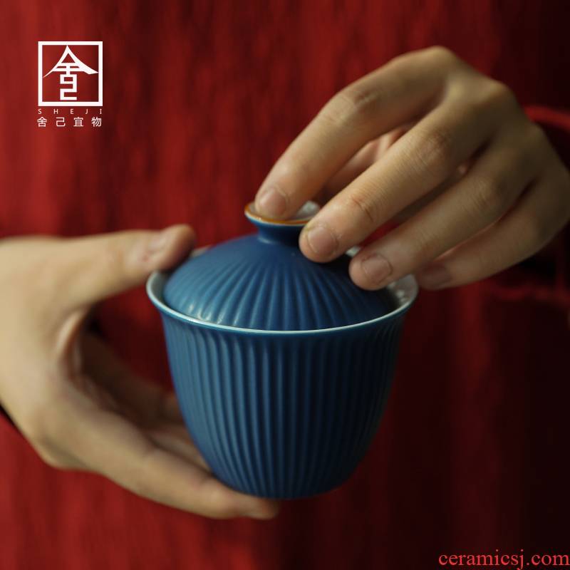 Jingdezhen restoring ancient ways is pure manual coral blue suit single tea tureen large bowl tea cups ceramics