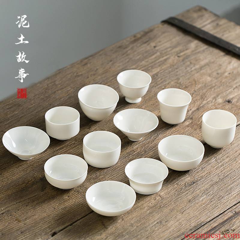 Lard white big kung fu master cup single CPU ceramic cups personal tea cup white porcelain tea set, to use the sample tea cup