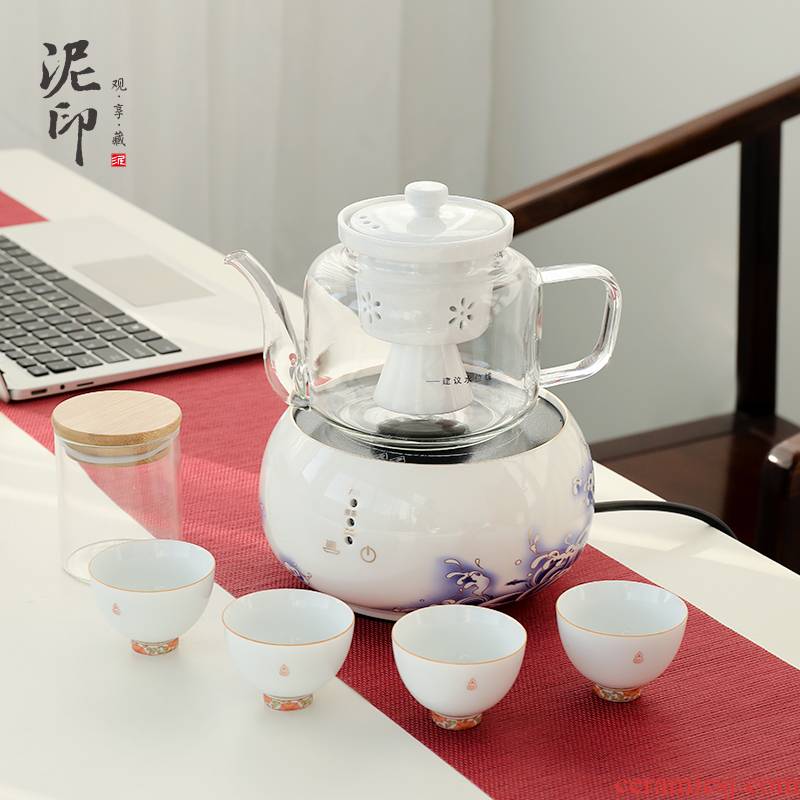 Mud seal steam boiling tea ware glass teapot steaming pot home health tea pot of automatic small electric TaoLu