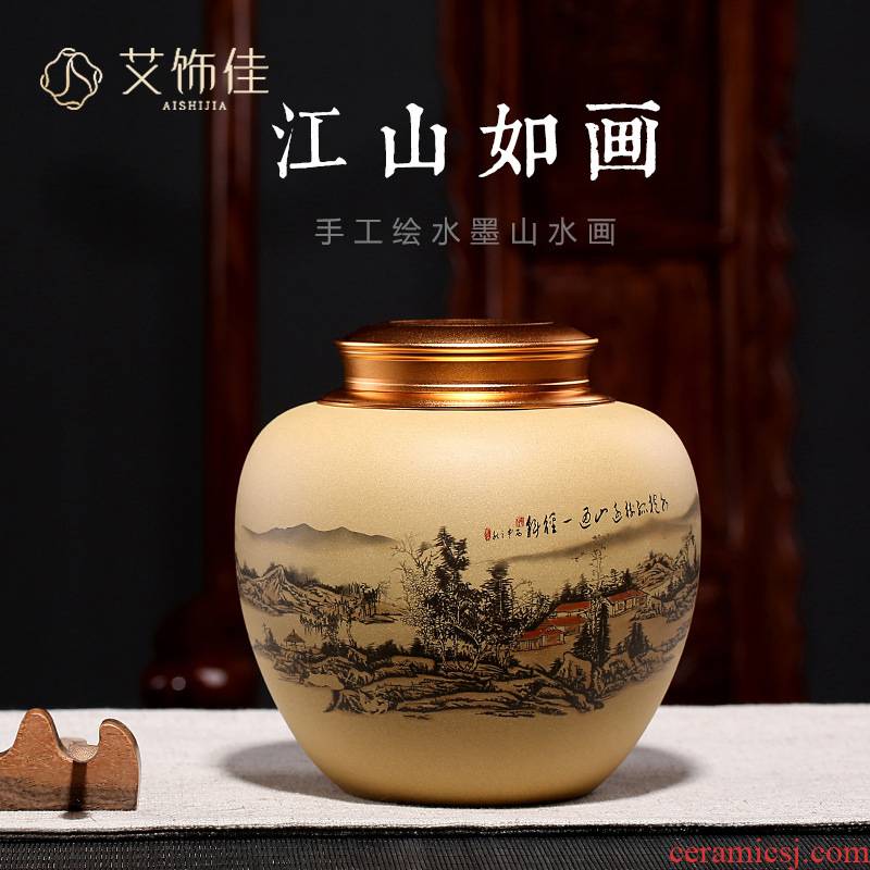 Yixing purple sand tea pot undressed ore section of jiangshan picturesque manual ink pu - erh tea pot gift custom lettering