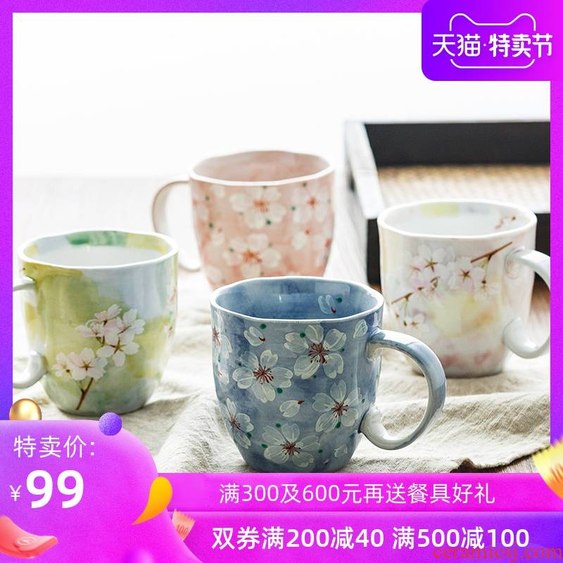 Flowers around Japan imports household manual cherry keller cup ceramic cup coffee cup female Japanese tea cups