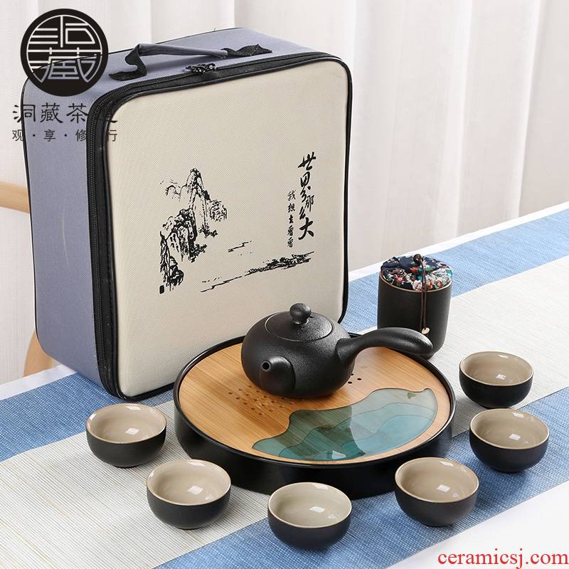 In building travel kung fu tea set of black suit household teapot teacup is suing portable bag custom logo
