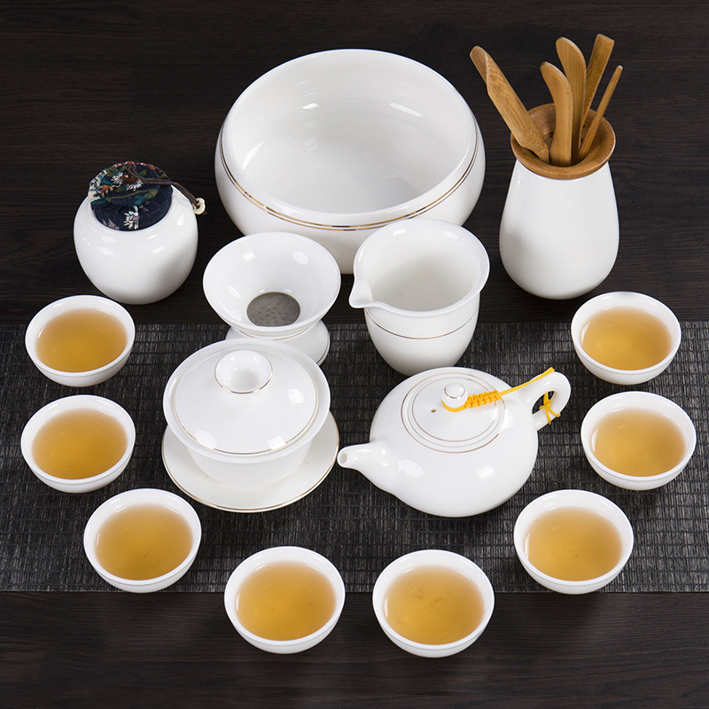 White porcelain tea cups kung fu tea set pack of household ceramic teapot contracted tea tea tureen suet jade