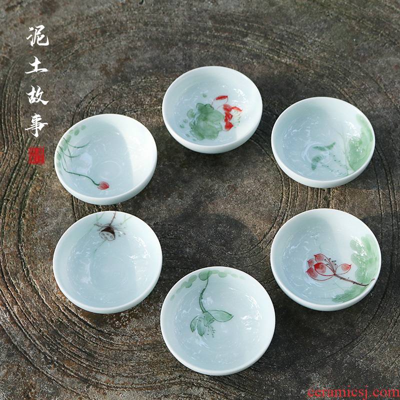 Earth story white porcelain hand - made ceramic cups zen lotus master sample tea cup cup personal single CPU kung fu tea bowls