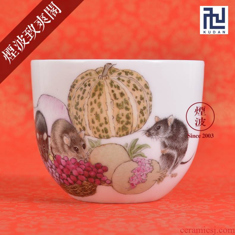 Jingdezhen nine calcinations experienced painters hand - made pastel rat year an abundant pumpkin pomegranate to recognize cups sample tea cup