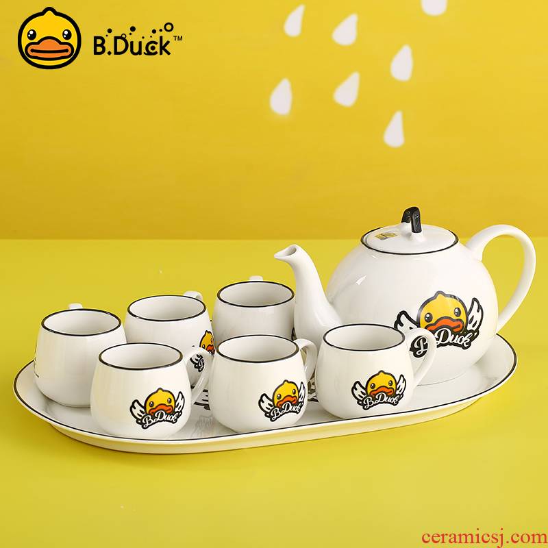 Yellow duck tea set suit household glass suit European contracted with creative cup tray box ceramic cup